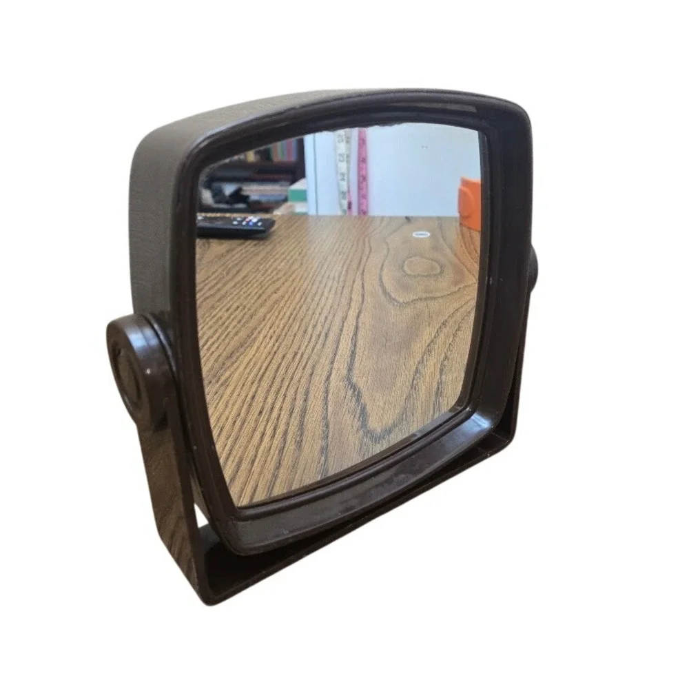 80s Square Vanity Mirror Magnified Side Brown Plastic Stand Adjustable Tilt‎